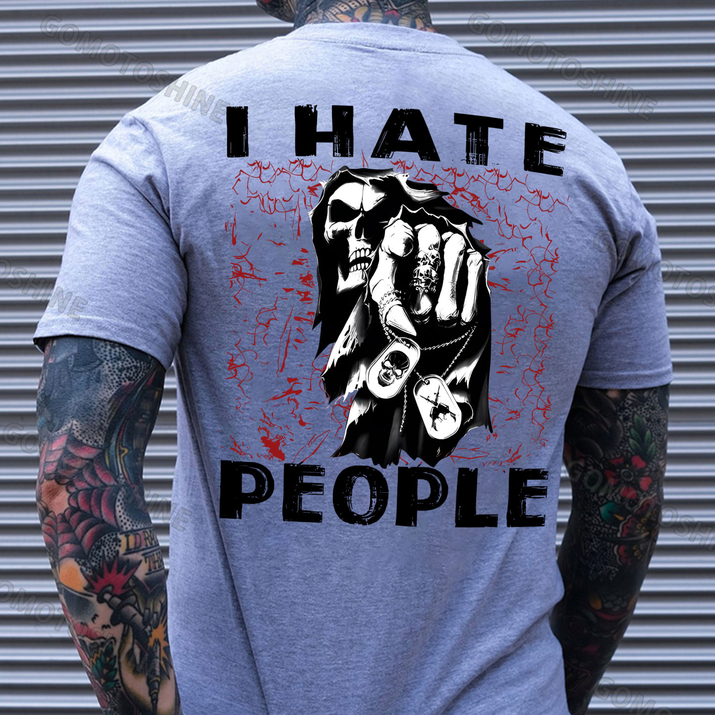 I HATE PEOPLE Defiant Skeleton Print Men's T-Shirt