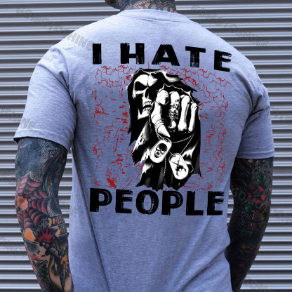 I HATE PEOPLE Defiant Skeleton Print Men's T-Shirt
