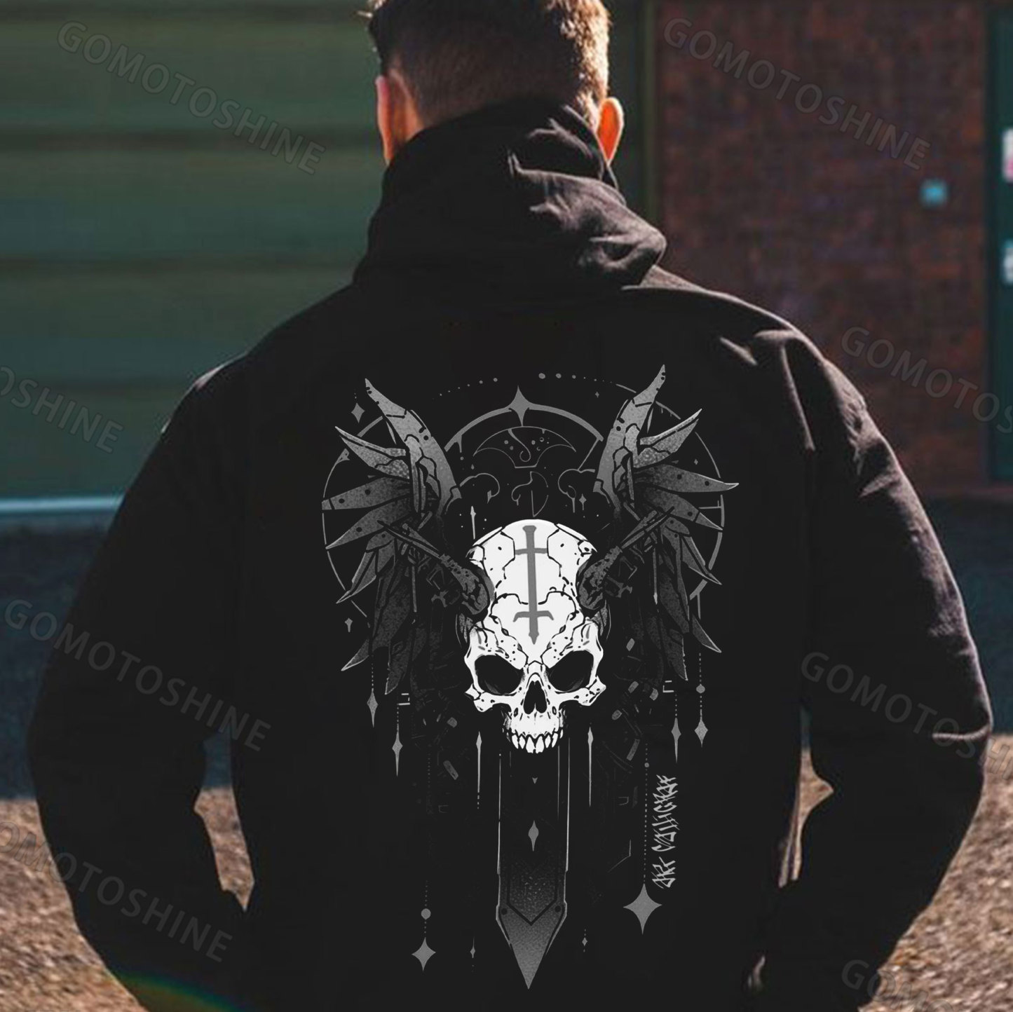 Skull With Wings Print Men's Hoodie