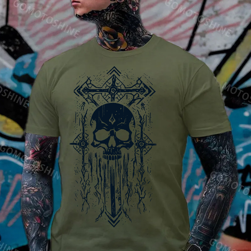 Crucifix&Skull Print Men's T-Shirt