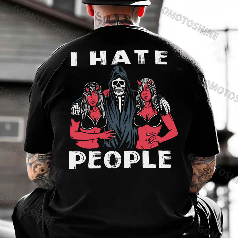 I HATE PEOPLE Skeleton&Sexy Lady Print Men's T-Shirt
