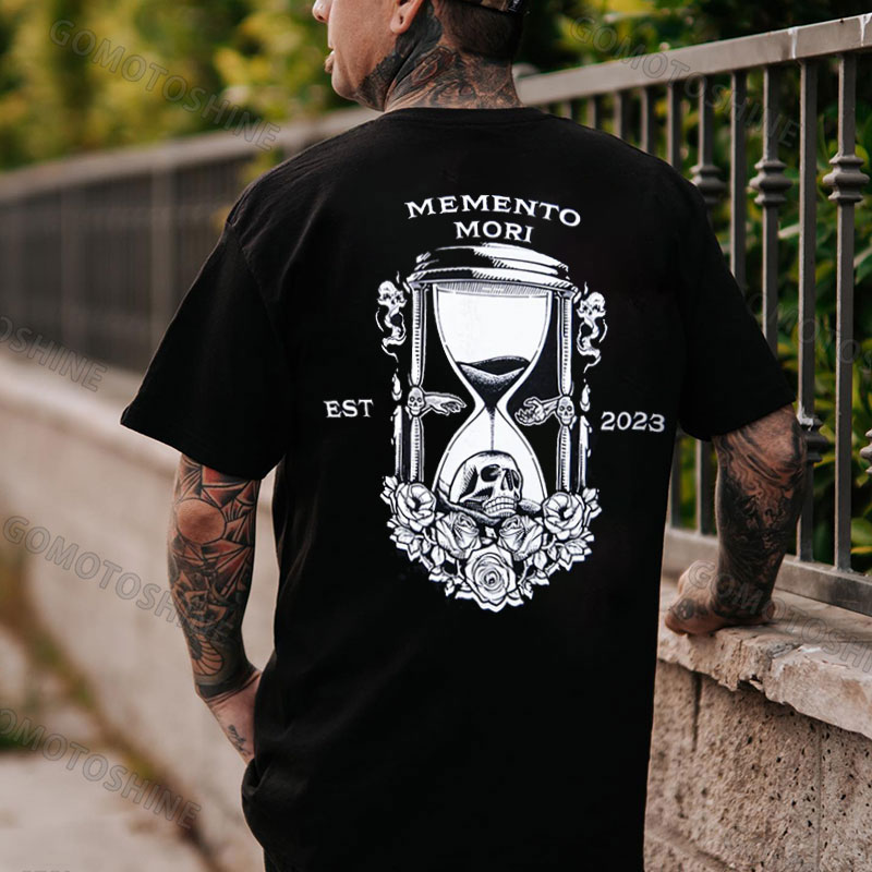 MEMENTO MORI Skull Hourglass Print Men's T-Shirt