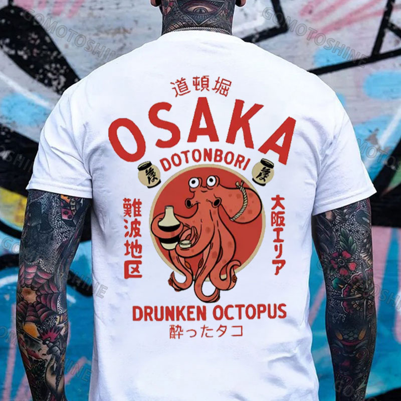 OSAKA DOTONBORI Drunken Octopus Japanese Print Men's T-Shirt