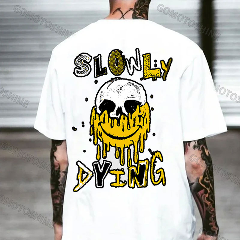 SLOWLY DYING Melting Emoji Skull Print Men's T-Shirt