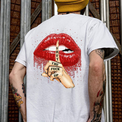 SHUT THE FUCK UP Sexy Lips Keeping Silent Black Print T-Shirt
