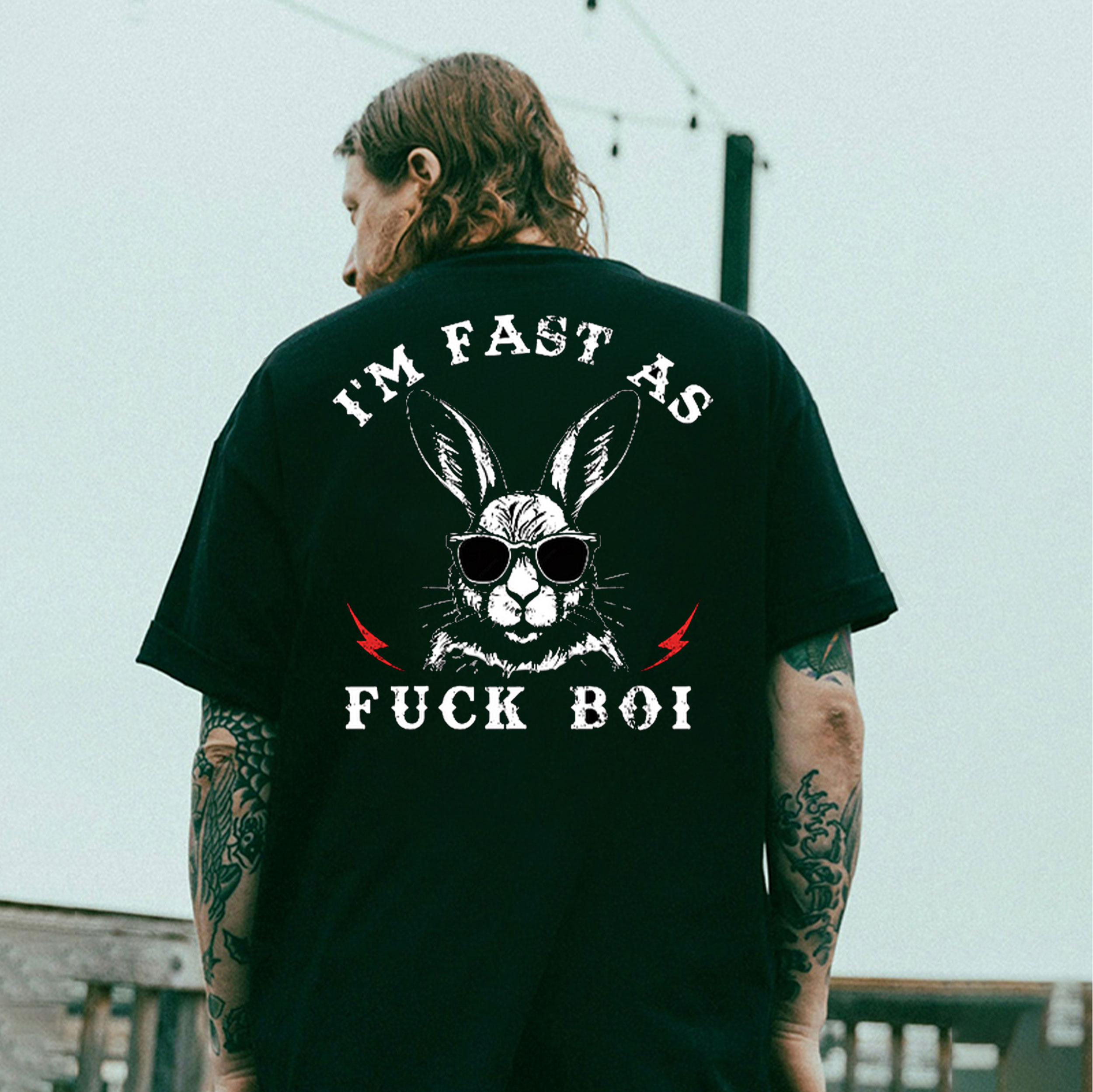 I'M FAST AS FUCK BOI Mr. Rabbit Black Print T-Shirt