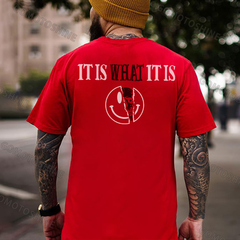 IT IS WHAT IT IS Broken Emoji Skull Print Men's T-Shirt