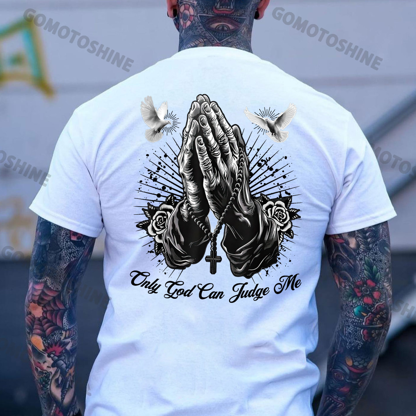 ONLY GOD CAN JUDGE ME Praying Gesture&Pigeon Print Men's T-Shirt
