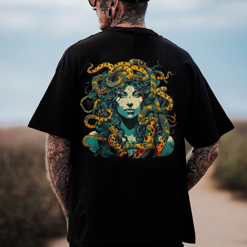 Gothic Queen with Snakes Black Print T-Shirt