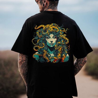 Gothic Queen with Snakes Black Print T-Shirt