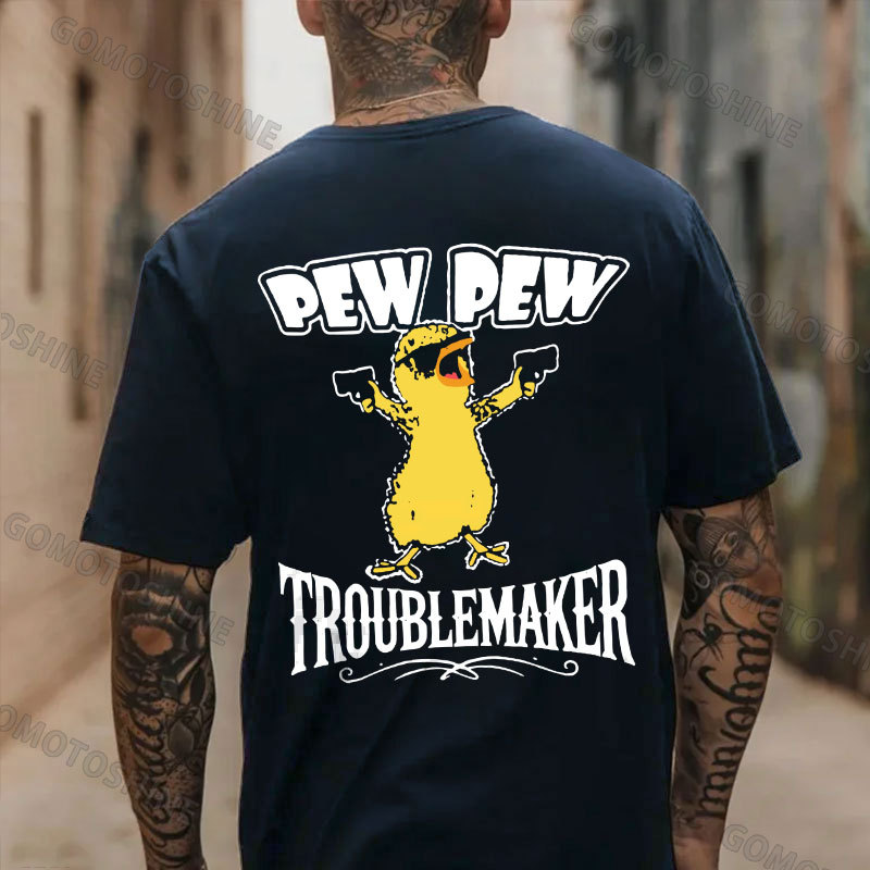 PEW PEW TROUBLE MAKER Yellow Duck Print Men's T-Shirt