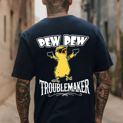 PEW PEW TROUBLE MAKER Yellow Duck Print Men's T-Shirt