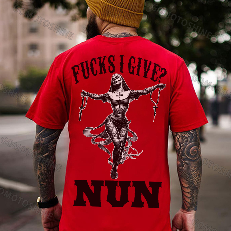 FUCKS I GIVE NUN Tattooed Nun Print Men's T-Shirt