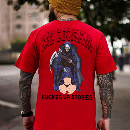 BAD DECISIONS FUCKED UP STORIES Oral Sex With Skeleton Print Men's T-shirt