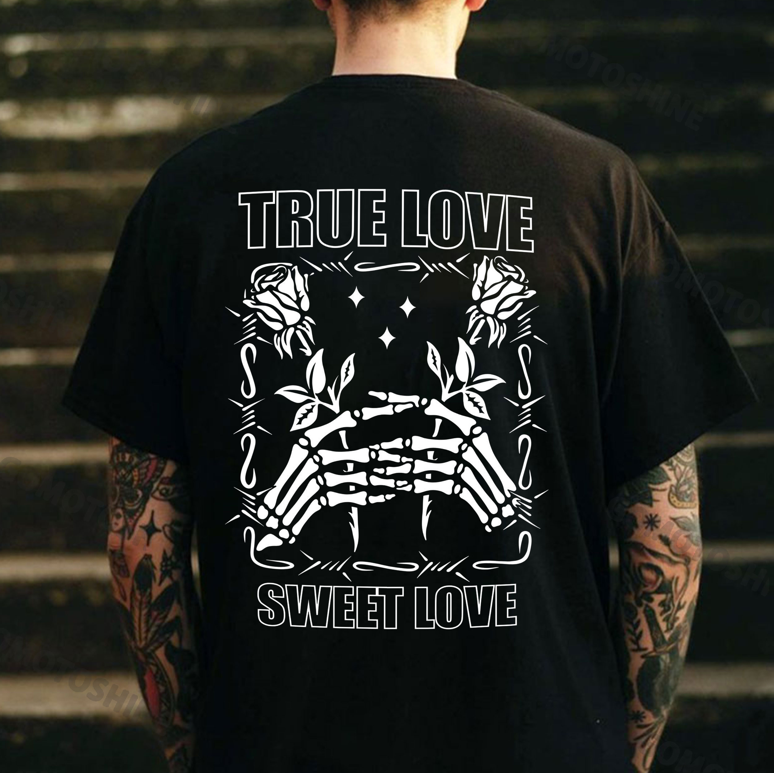 TRUE LOVE SWEET LOVE Bone Hand&Rose Print Men's T-Shirt