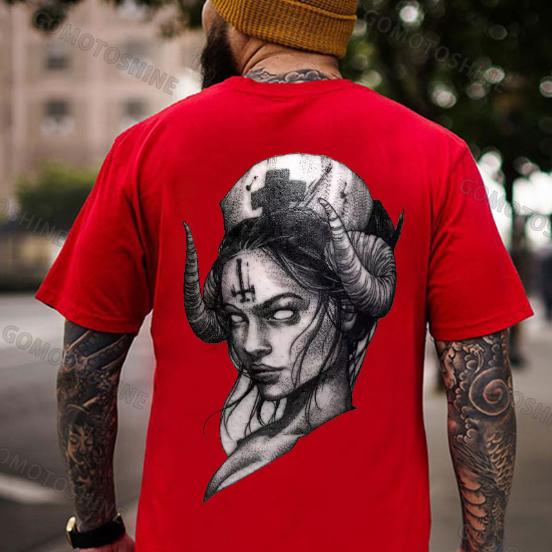 Gothic Nurses Carved with Crucifixes Graphic Casual Black Print T-Shirt