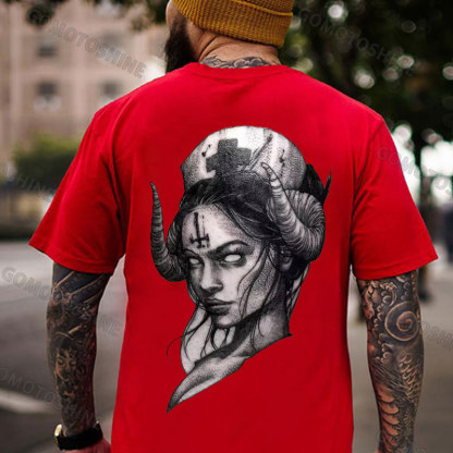 Gothic Nurses Carved with Crucifixes Graphic Casual Black Print T-Shirt
