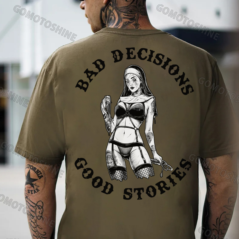 BAD DECISIONS GOOD STORIES Sexy Evil Nun Print Men's T-Shirt