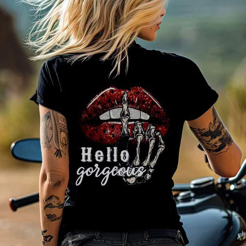 HELLO GORGEOUS Bone&Red Lips Print Women's T-shirt