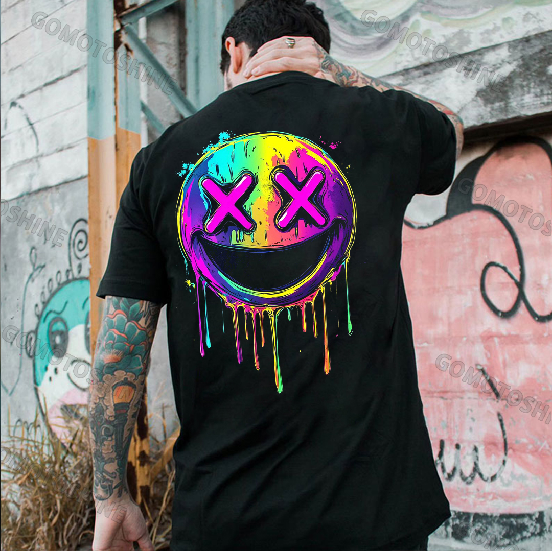 Iridescent Evil Smile Emoji Print Men's T-Shirt