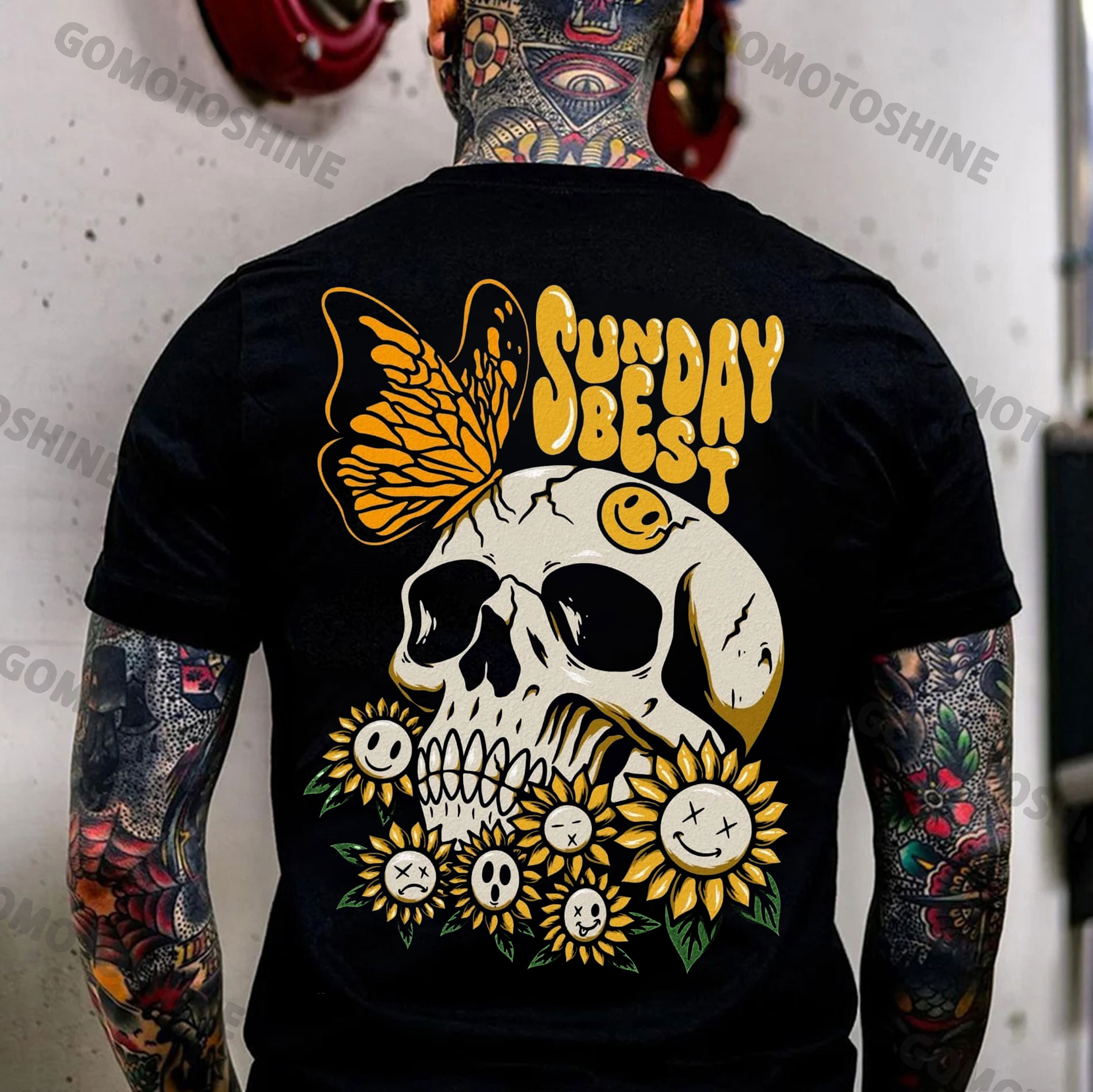 SUNDAY BEST Skull Sunflower Butterfly Print Men's T-Shirt