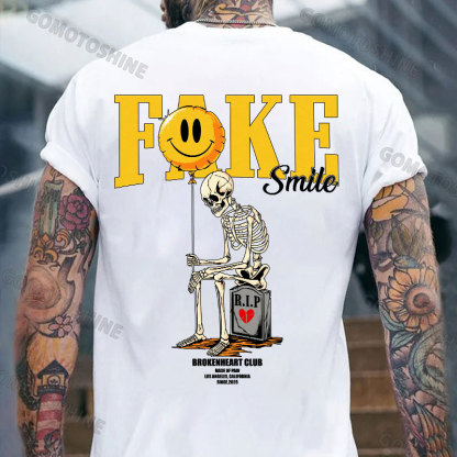 FAKE SMILE Gloomy Skeleton&Emoji Balloon Print Men's T-Shirt