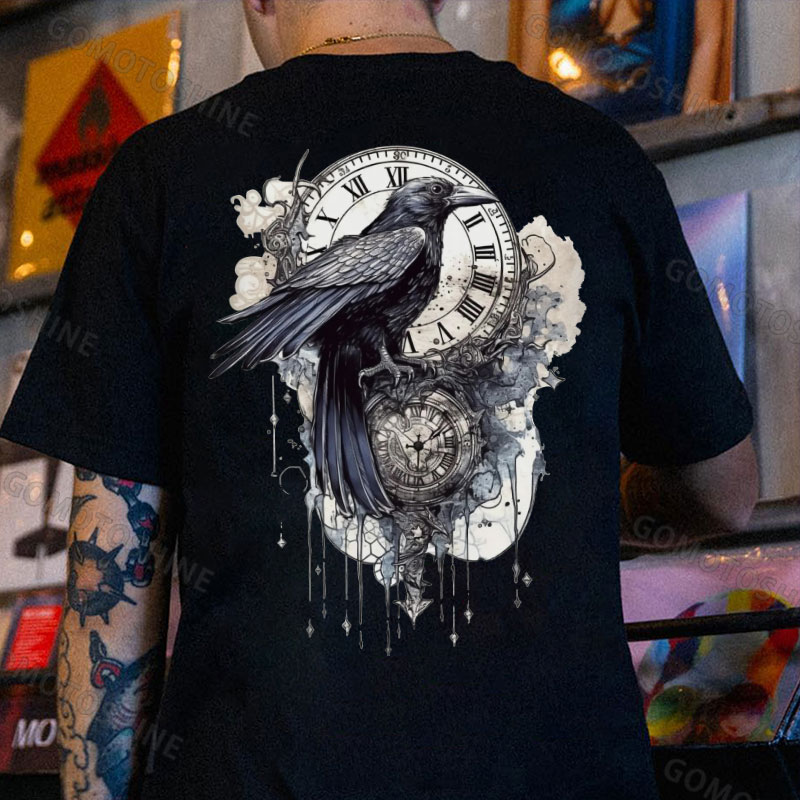 Crow Of Time Print Men's T-Shirt