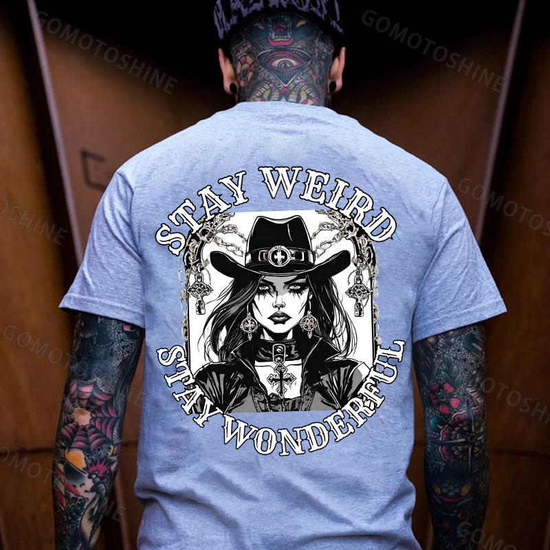 STAY WEIRD STAY WONDERFUL Crucifix Sexy Witch Print Men's T-Shirt