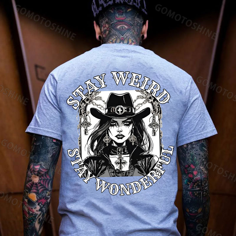 STAY WEIRD STAY WONDERFUL Crucifix Sexy Witch Print Men's T-Shirt