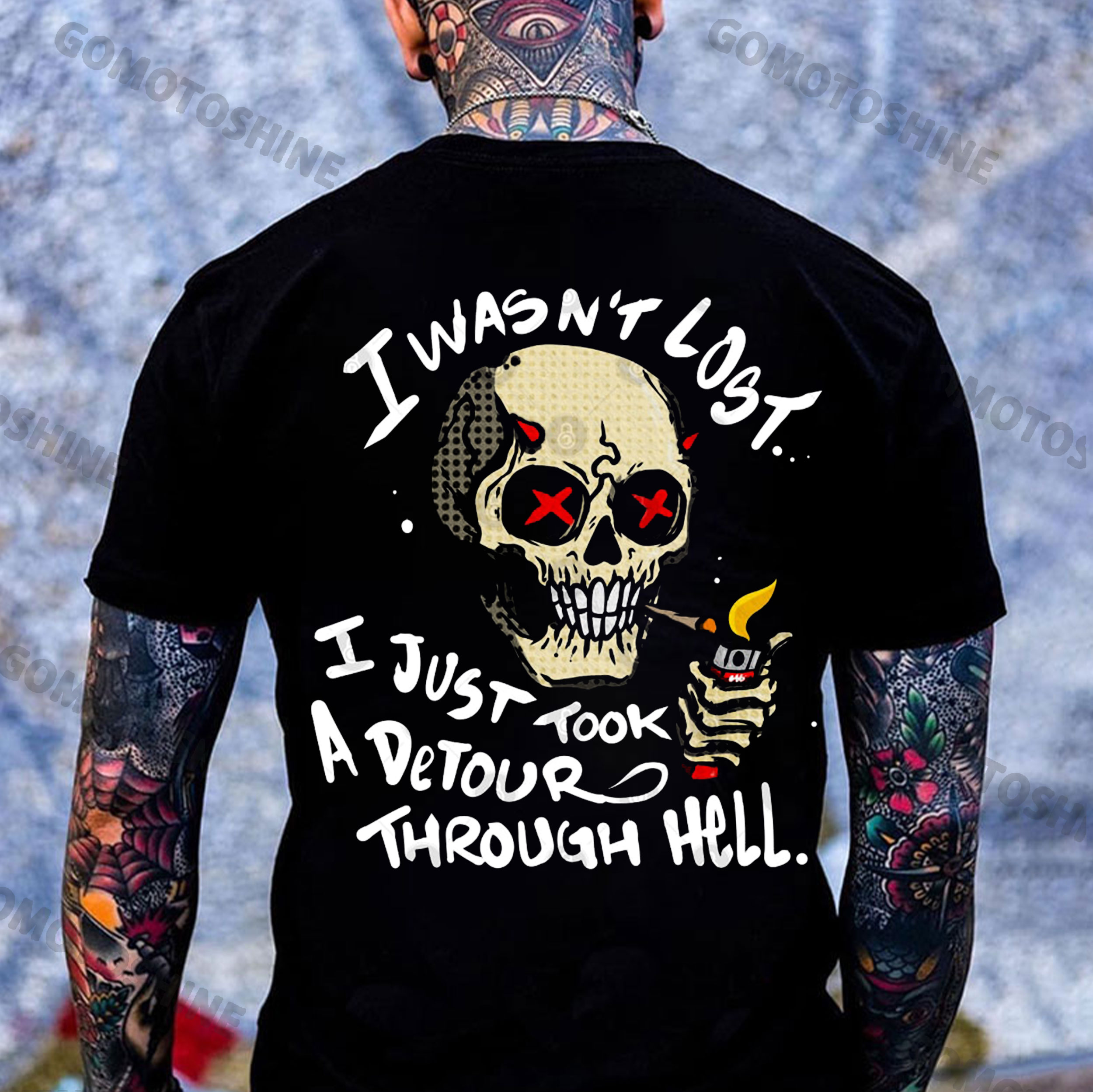 I WASN'T LOST Smoking Devil's Skull Print Men's T-Shirt