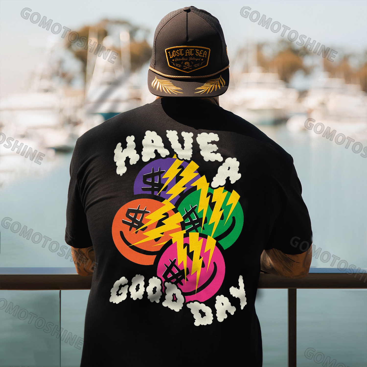 HAVE A GOOD DAY Emoji&Lightning Print Men's T-Shirt