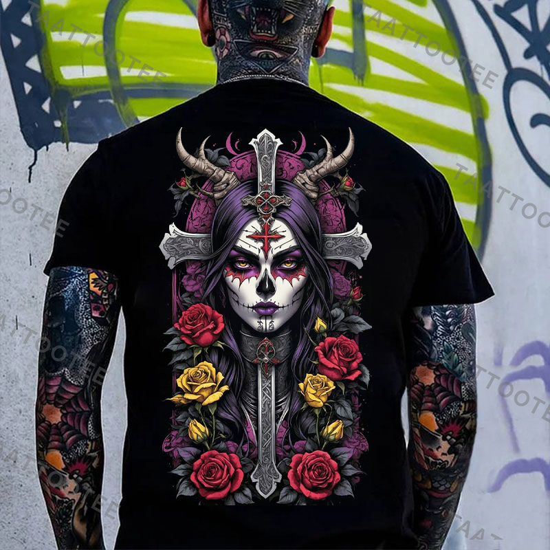 Crucifix Zombie Witch Print Men's T-Shirt