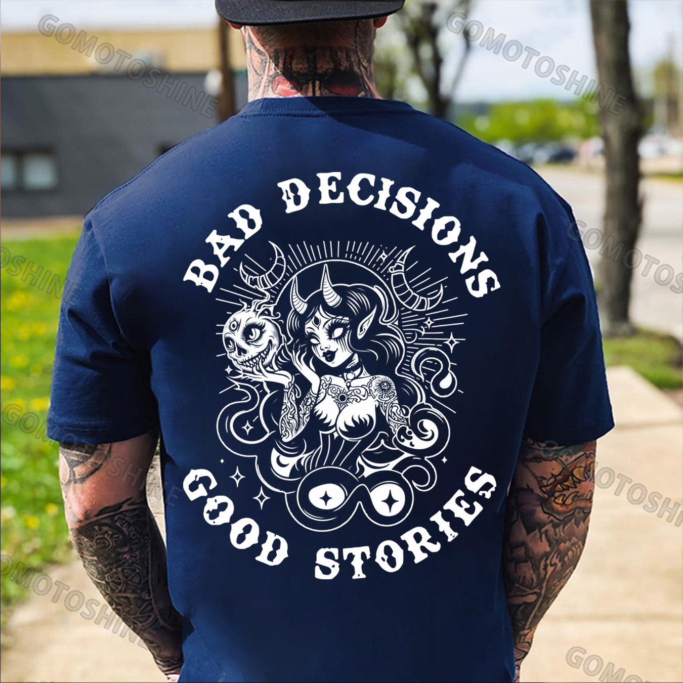 BAD DECISIONS GOOD STORIES Evil Sexy Witch Print Men's T-Shirt