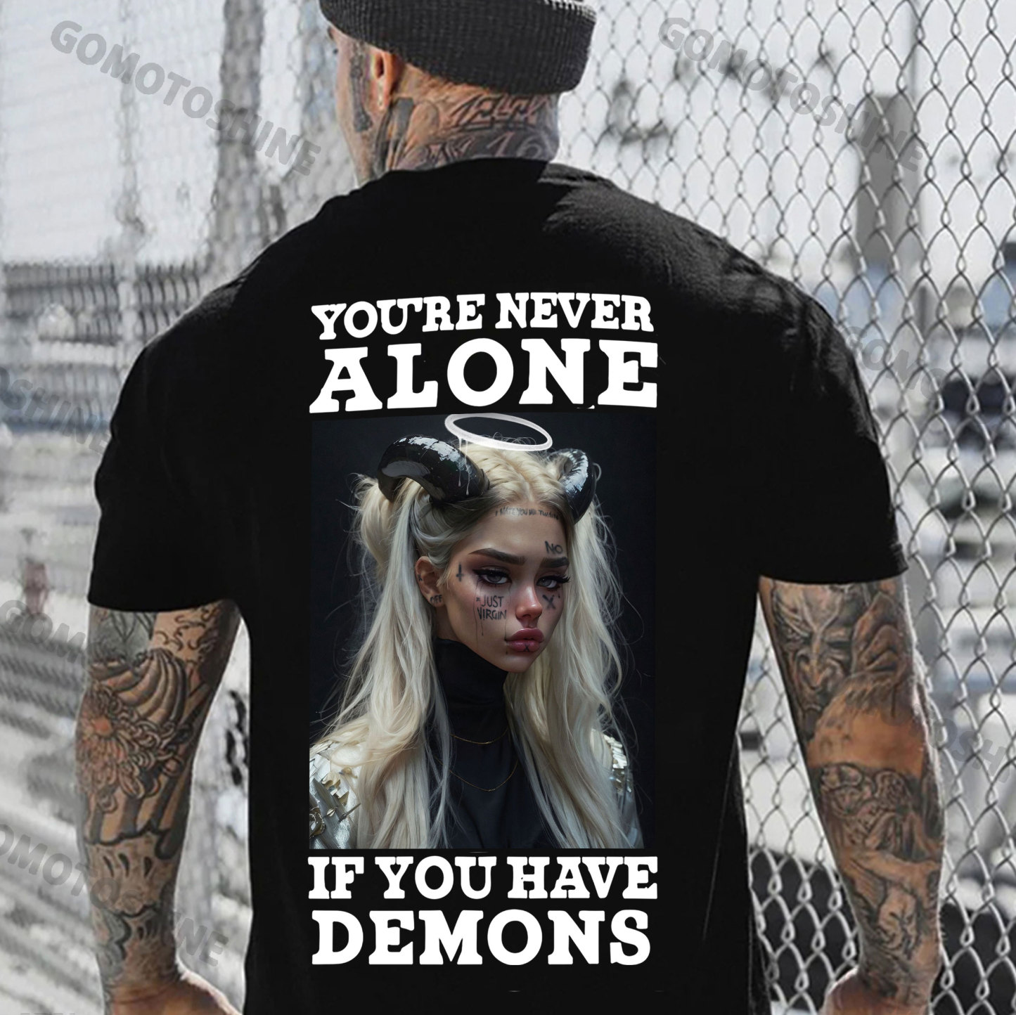 YOU'RE NEVER ALONE IF YOU HAVE DEMONS Gloomy Devil Girl Print Men's T-Shirt