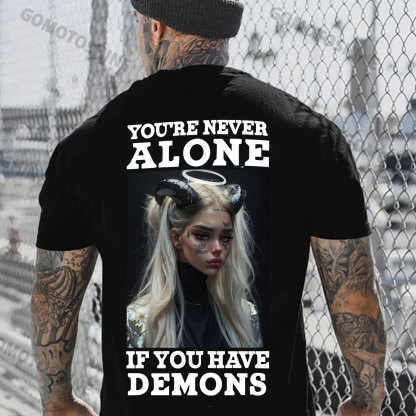 YOU'RE NEVER ALONE IF YOU HAVE DEMONS Gloomy Devil Girl Print Men's T-Shirt