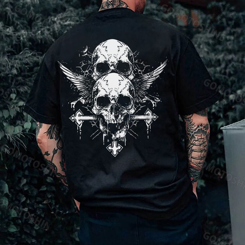 Vintage Crucifix Skull Print Men's T-Shirt