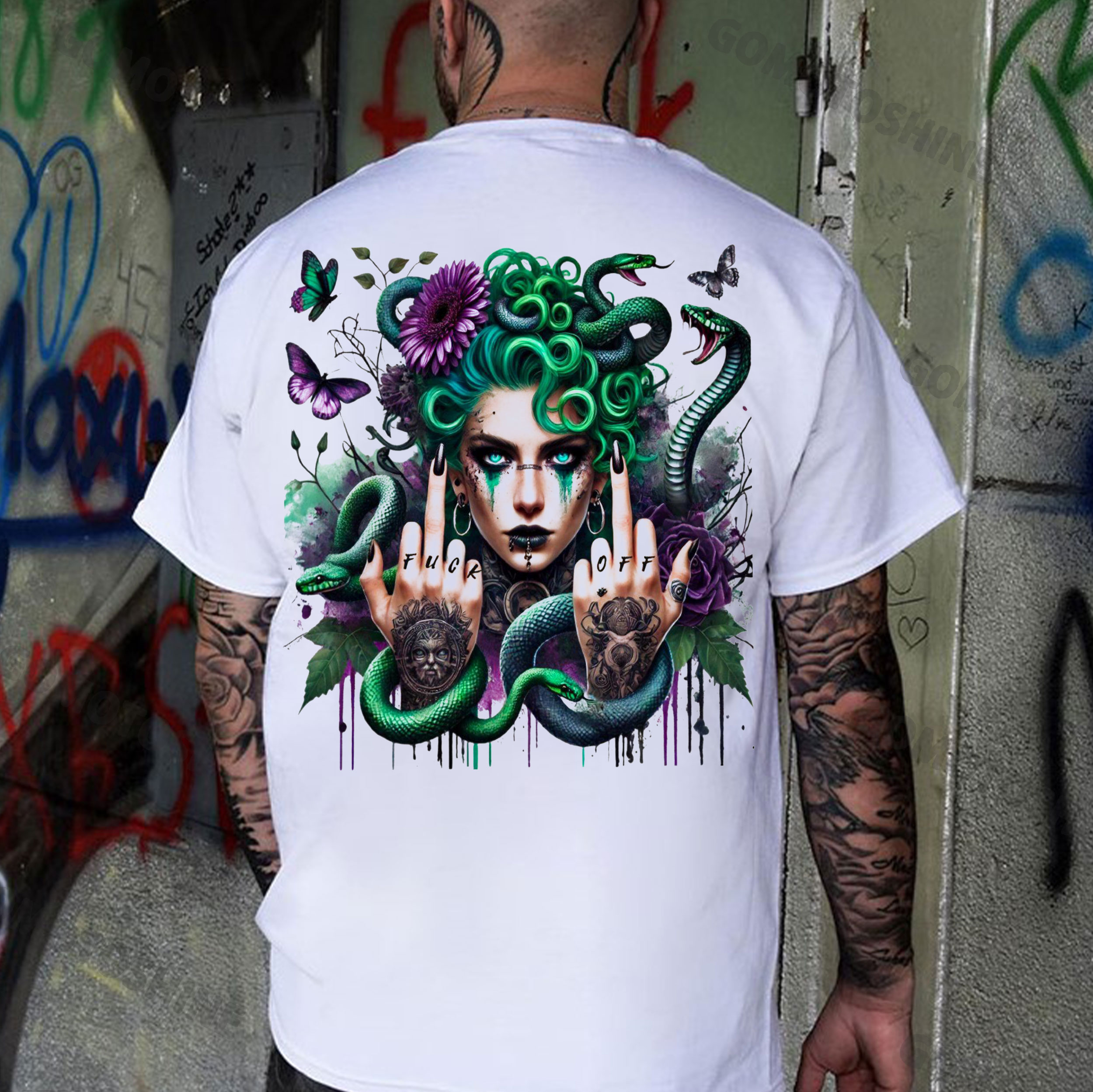 FUCK OFF Defiant Medusa Queen Print Men's T-Shirt