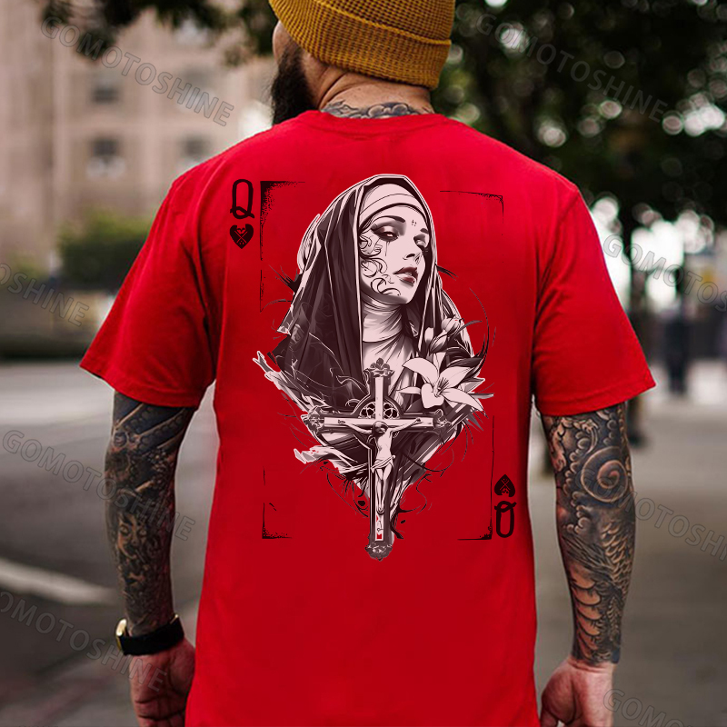 Poker Q Evil Nun Print Men's T-Shirt