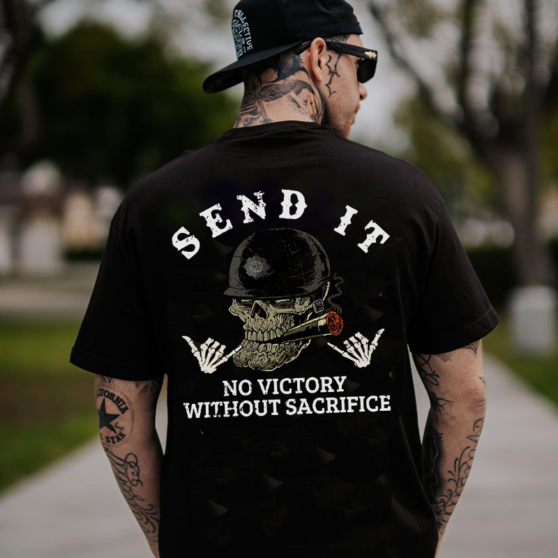 SEND IT NO VICTORY WITHOUT SACRIFICE Black Print T-Shirt