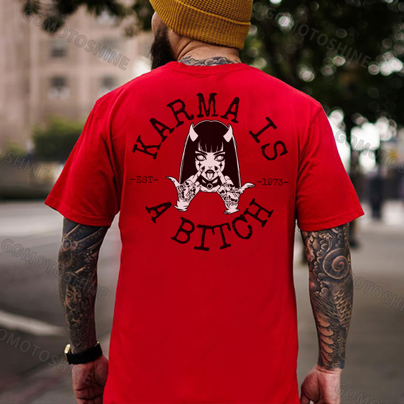 KARMA IS A BITCH Defiant Devil Girl Print Men's T-Shirt