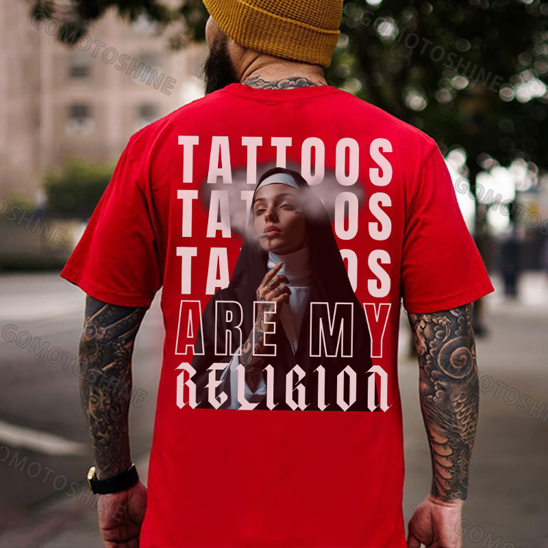 TATTOOS ARE MY RELIGION Smoking Nun Print Men's T-Shirt