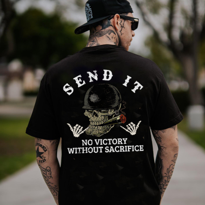 SEND IT NO VICTORY WITHOUT SACRIFICE Black Print T-Shirt
