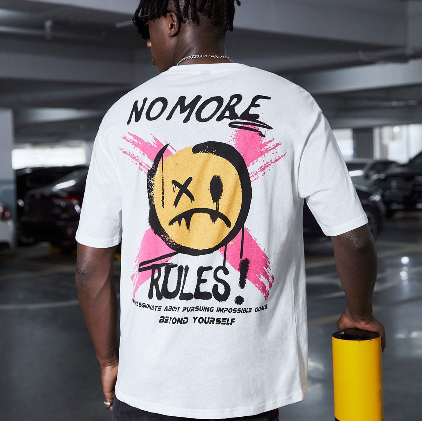 NO MORE RULES Sad Emoji Graphic Print T-shirt
