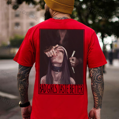 BAD GIRLS TASTE BETTER Suck Finger Nun Print Men's T-Shirt Image - 7