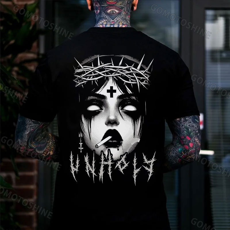 UNHOLY Smoking Thorn Crucifix Girl Print Men's T-Shirt