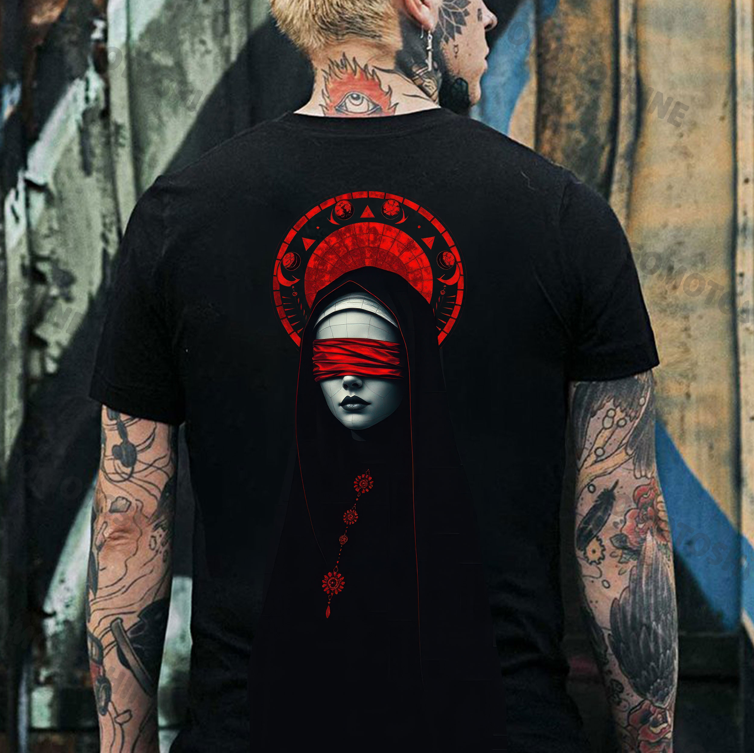 Runes Blindfolded Nun Print Men's T-Shirt