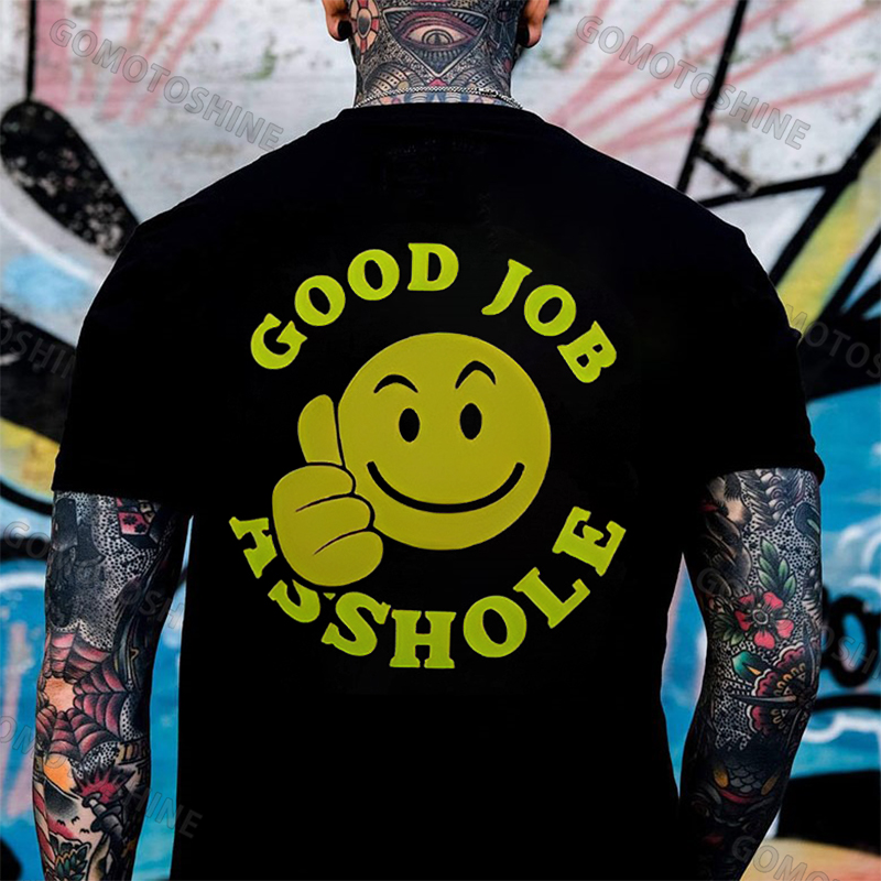 GOOD JOB ASSHOLE Emoji Print Men's T-Shirt