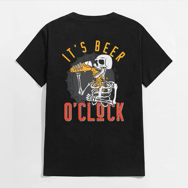 IT'S BEER O'CLOCK Skeleton Black Print T-shirt