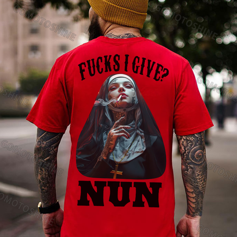 FUCKS I GIVE NUN Smoking Nun Print Men's T-Shirt