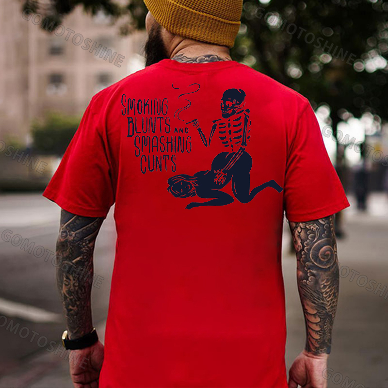 SMOKING BLUNTS AND SMASHING CUNTS Black Print T-shirt